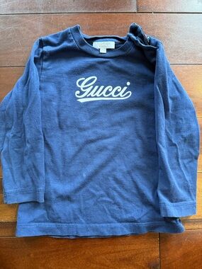Gucci Navy Blue Logo Long Sleeve Tee for Kids size 18-24 months